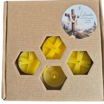 Segenslicht Wabenbox – 7 Teelichter aus Bienenwachs 