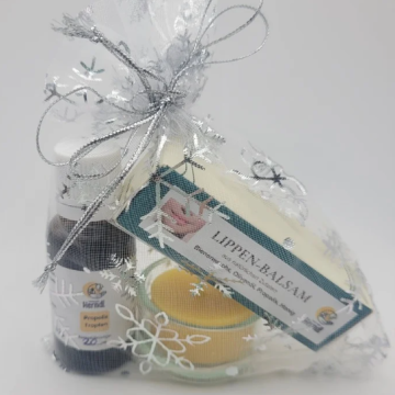 Weihnachts-Geschenkset Silber – Lippenbalsam, Propolis & Teelicht
